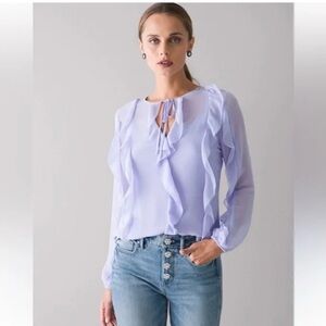 NWT White House Black Market Light Purple Lavender Lilac Ruffle Blouse XS